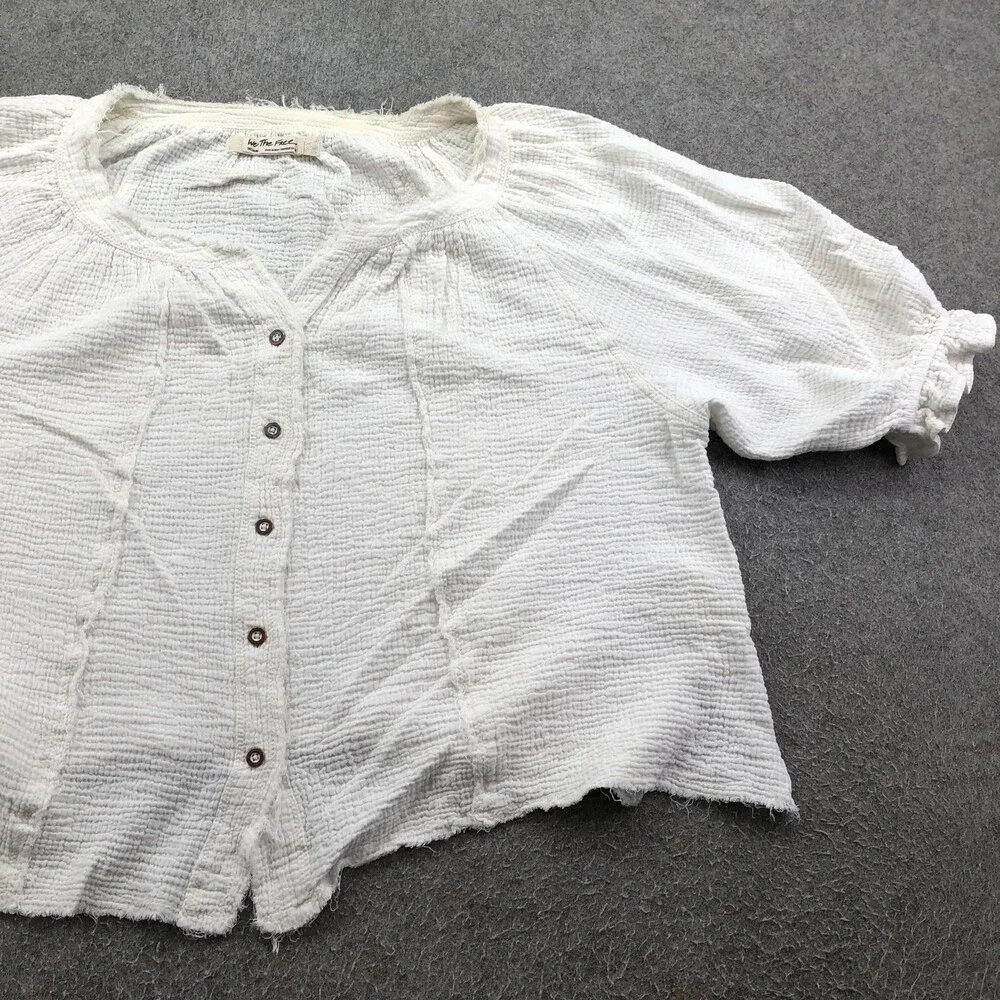 Free People Blouse Womens Medium White Button Gauze 3/4 Sleeve Boho We The Free - Picture 3 of 9